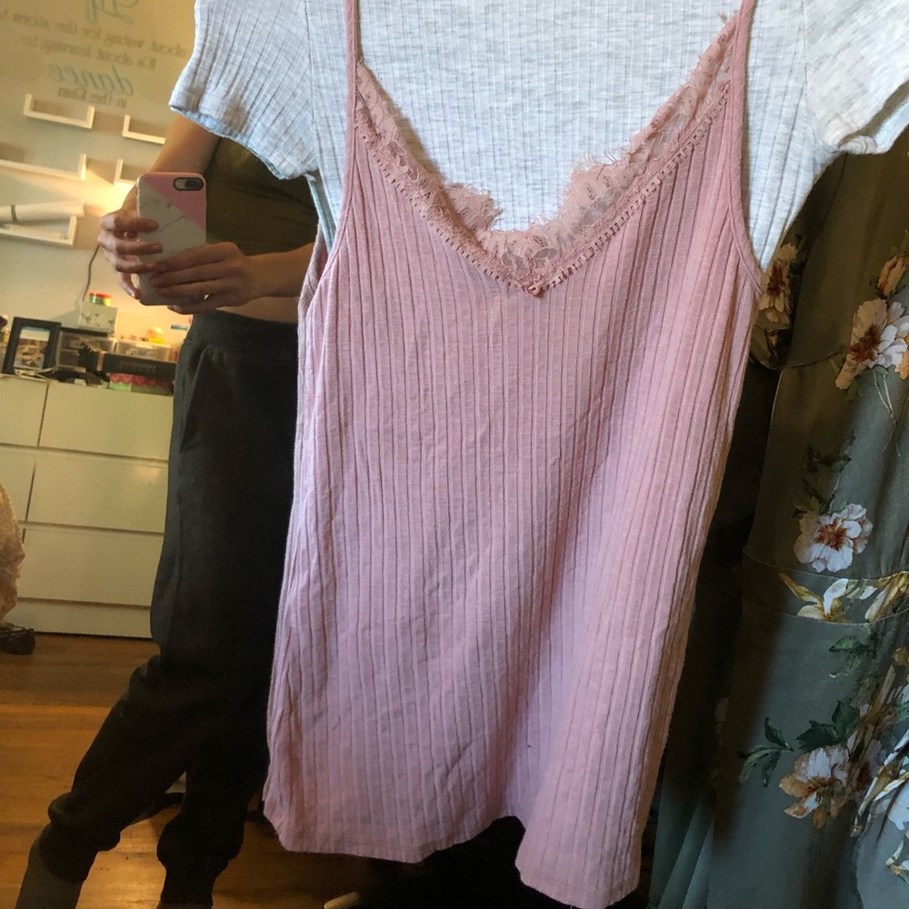 two layer t shirt pink and grey